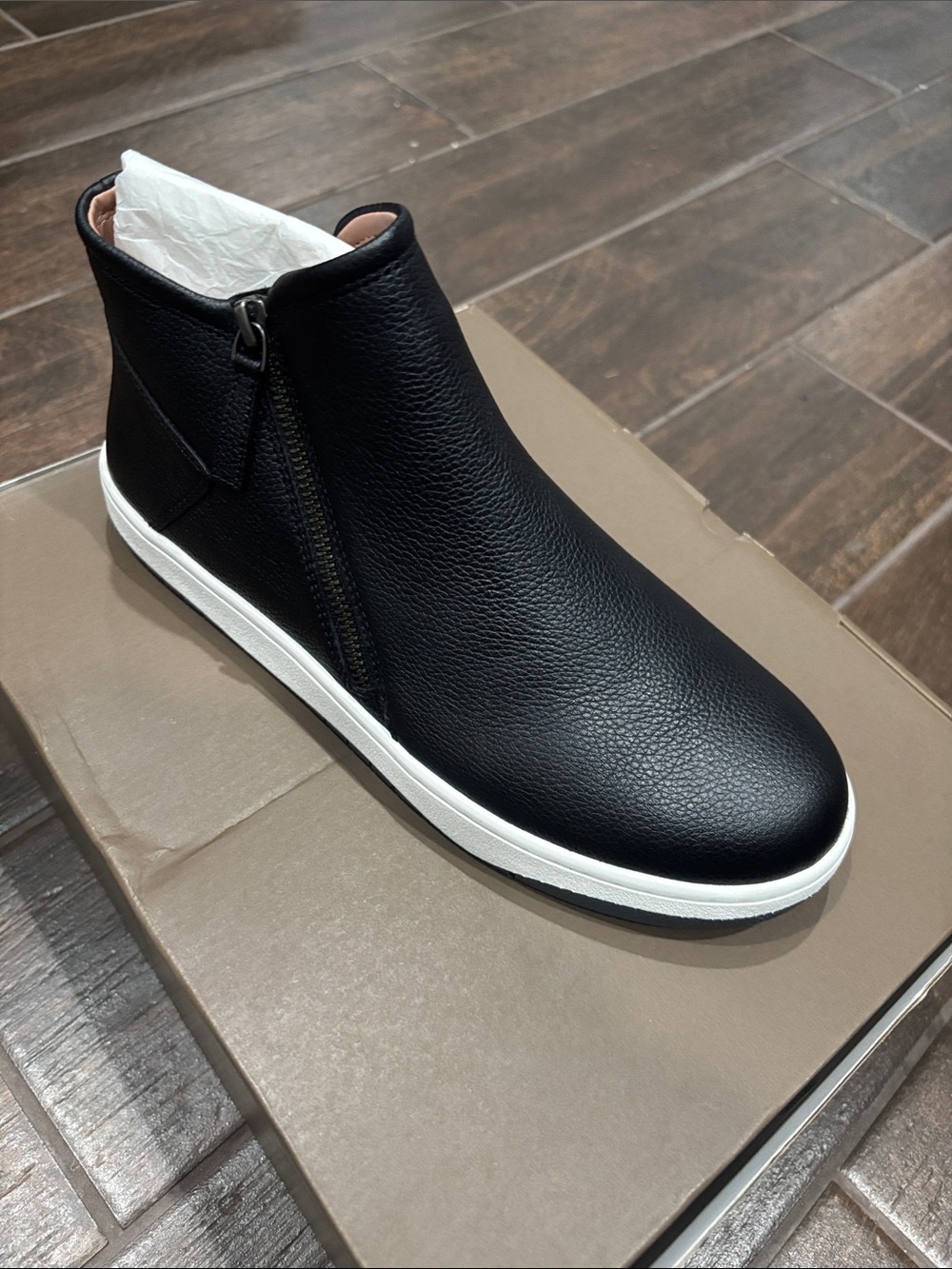 Paolo Black Leather Ankle Bootie with White Sole